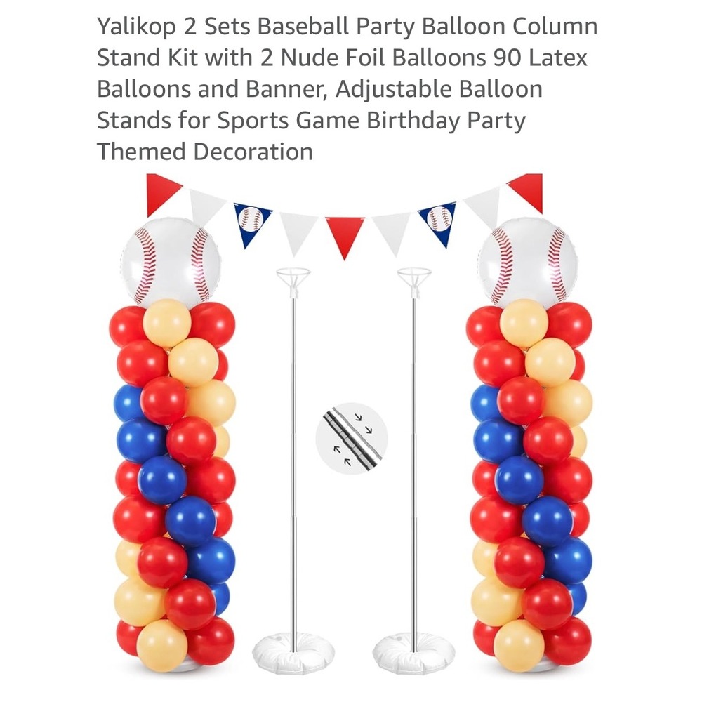 Yalikop 2 Sets Baseball Party Balloon Column Stand Kit Sports Theme Decoration